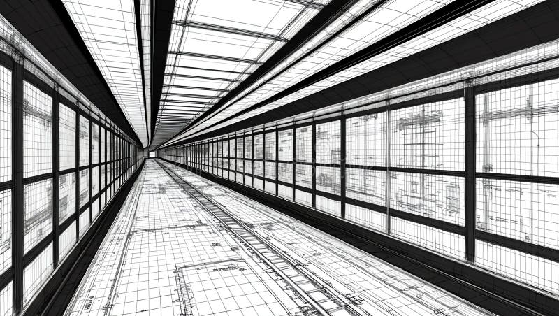 3d wireframe render of a subway architecture abstract stock illustration.