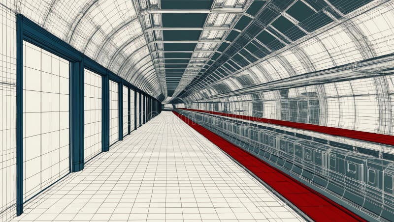 3d wireframe render of a subway architecture abstract vector illustration.