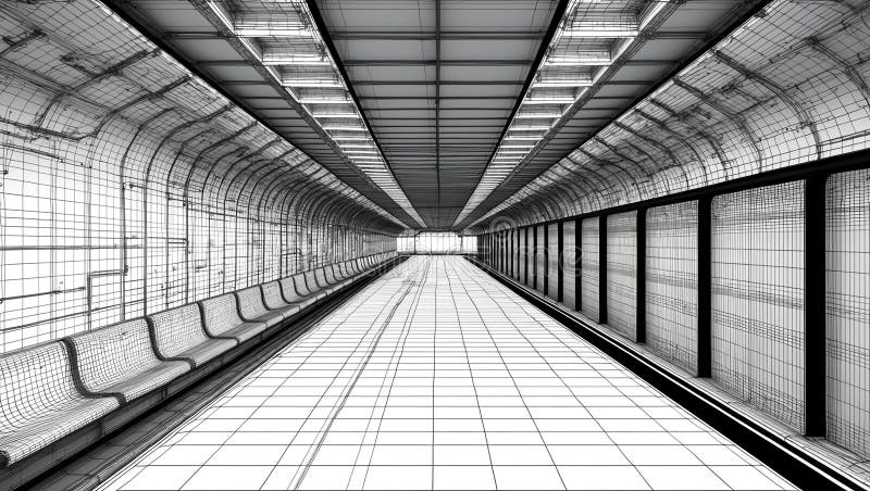 3d wireframe render of a subway architecture abstract stock illustration.