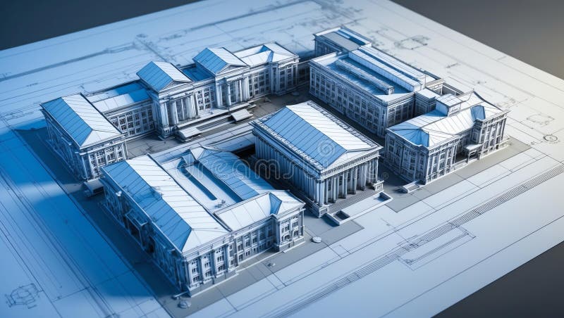 3d wireframe render of a university architecture abstr royalty free illustration.