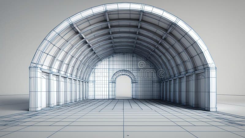3d wireframe render of a vault architecture abstract b vector illustration.