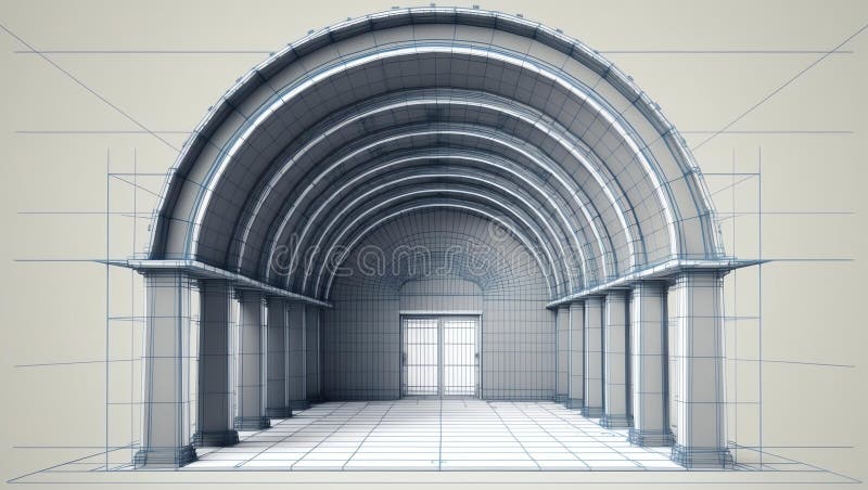 3d wireframe render of a vault architecture abstract b vector illustration.
