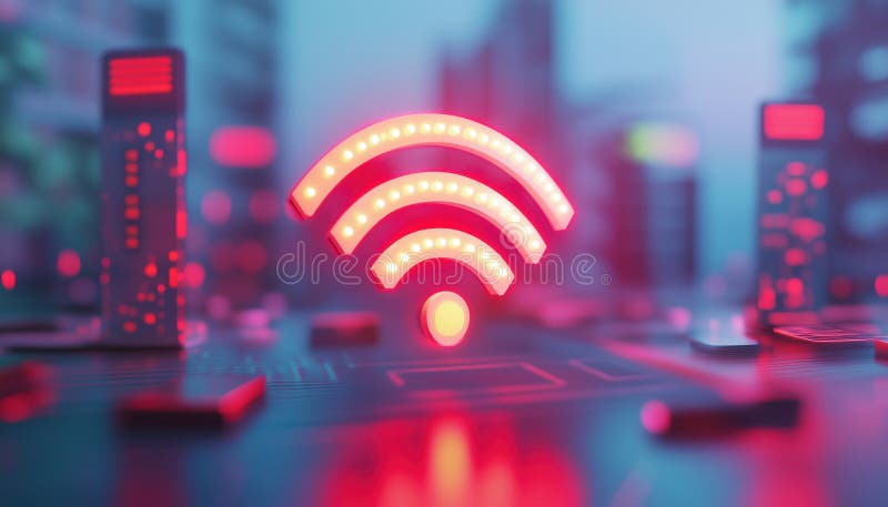 3d Wireless Or Wifi Sharing Network With Alert Notices vector illustration
