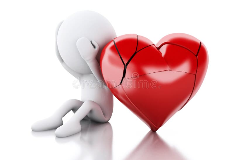 3d Witte mensen met gebroken hart Het concept van de liefde vector illustratie 3d Witte mensen met gebroken hart Het concept van de liefde vector illustratie