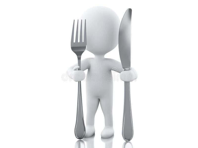 3d witte mensenchef-kok met vork en mes vector illustratie 3d witte mensenchef-kok met vork en mes vector illustratie