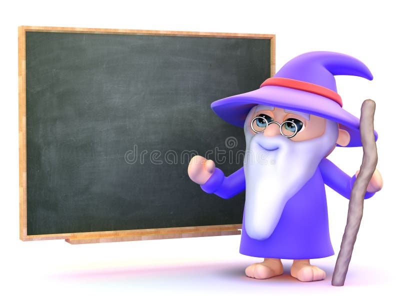 3d Wizard Teaching Magic at the Blackboard Stock Illustration -  Illustration of education, cartoon: 46162596