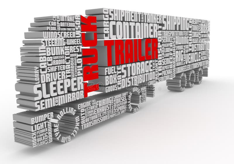 3d Words Shaping a Truck with Trailer Front View Stock Illustration