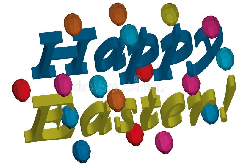 3d wpisowy szczęśliwy Easter Gratulacje na wielkanocy Szczęśliwa Wielkanocna inskrypcja odizolowywająca na białym tle również zwrócić corel ilustracji wektora Wiele stubarwni poligonalni jajka blisko isometric inskrypci