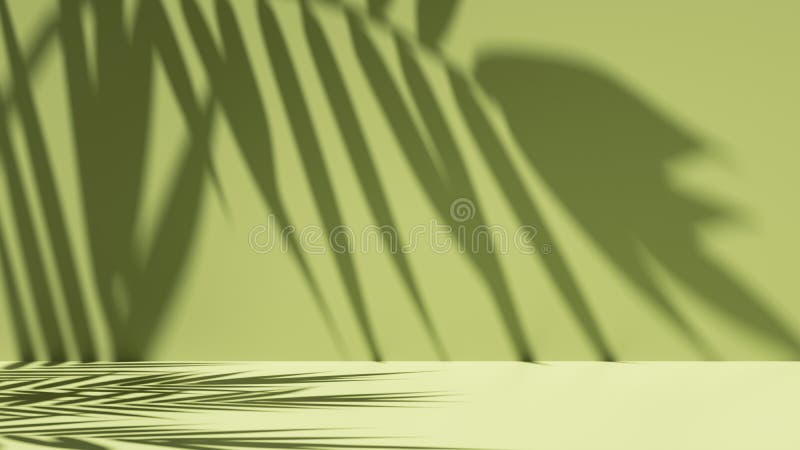 3d återge enkel abstrakt grön bakgrund belyst med starkt solljus med palmbladskugga. modern minimal showcase-scen stock illustrationer