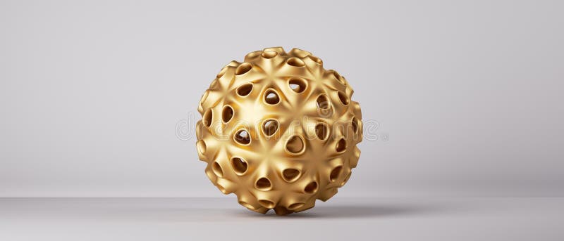 3d återge ett unikt abstrakt objekt med enkel geometrisk form. Golden ball med geometriskt mönsterelement isolerat på vitt stock illustrationer