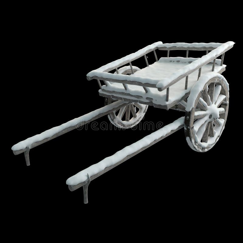 3d återge trävagn med snötäckta krukor 3d-bild vektor illustrationer