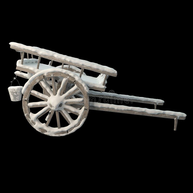 3d återge trävagn med snötäckta krukor 3d-bild vektor illustrationer