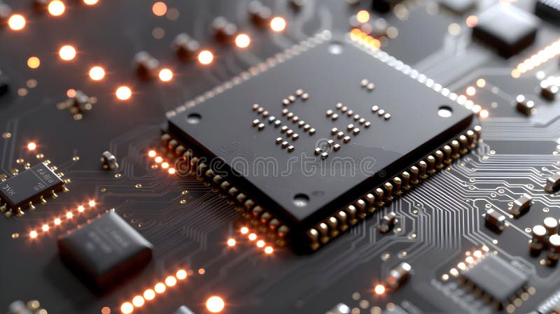 3 d återgivning av mikrochip på kretskort vektor illustrationer