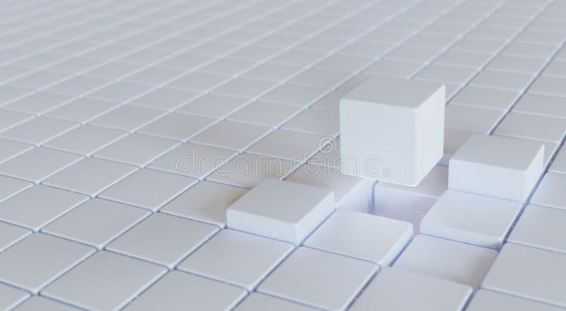 3d-återgivning. Volymvita kuber med en mjuk skugga som är isolerad på en bakgrund med vita fyrkanter. stock illustrationer