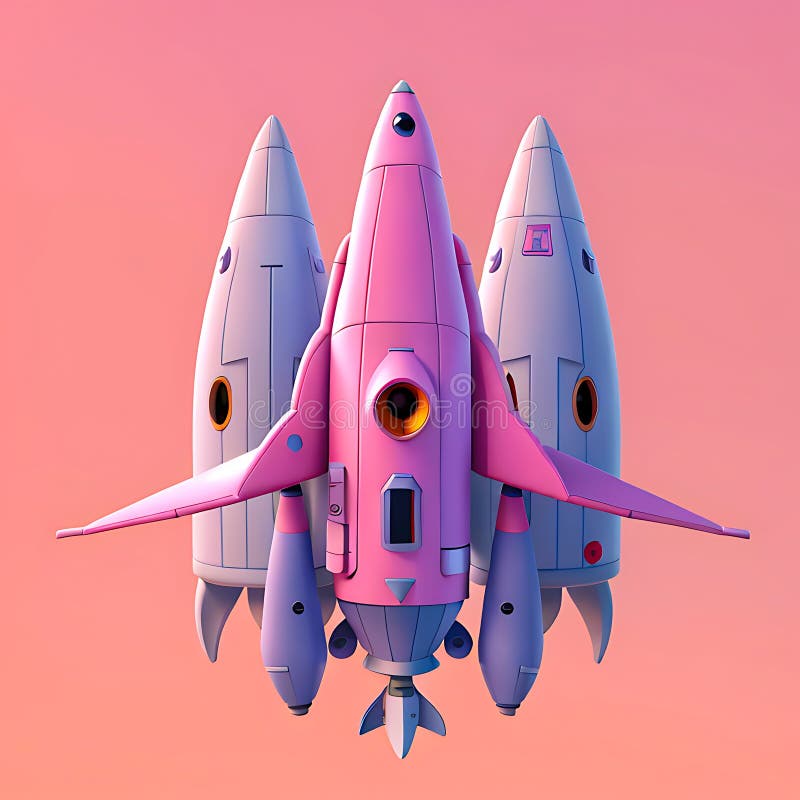 3d återgivningsfartyg med raketer på rosa bakgrund. generativ ai vektor illustrationer