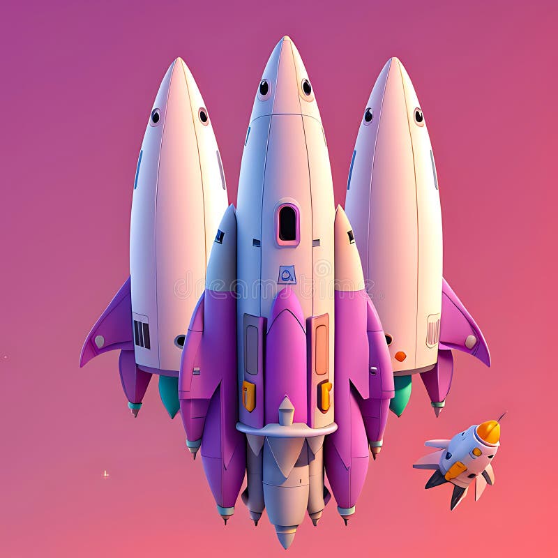 3d återgivningsfartyg med raketer på rosa bakgrund. generativ ai stock illustrationer