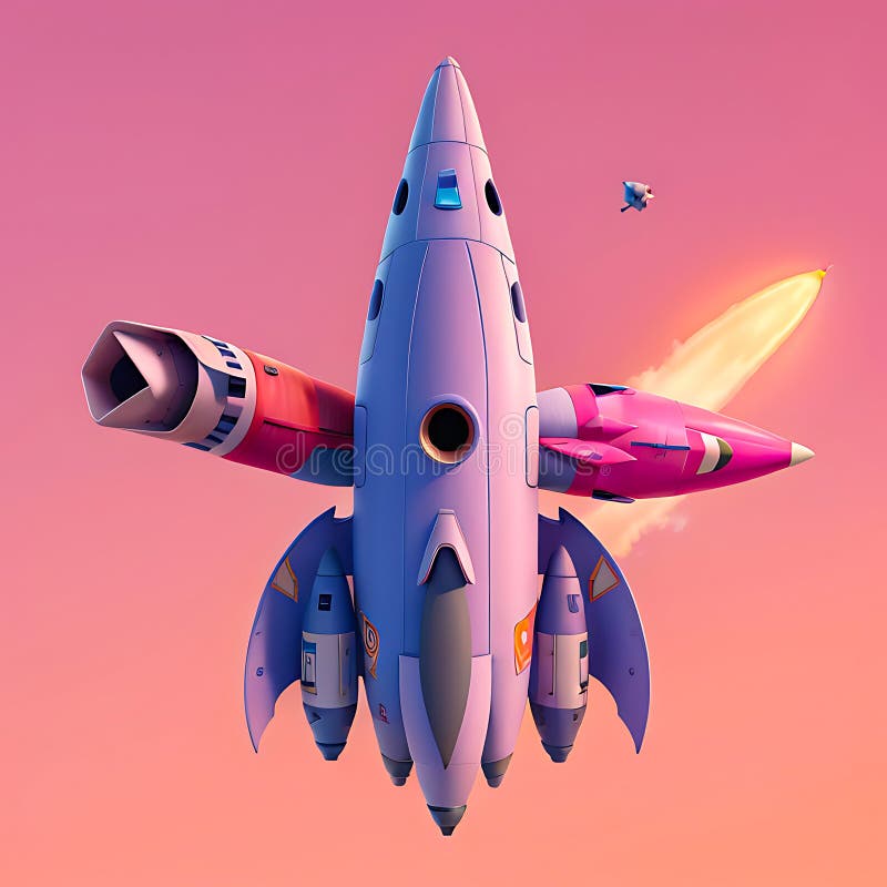 3d återgivningsfartyg med raketer på rosa bakgrund. generativ ai stock illustrationer