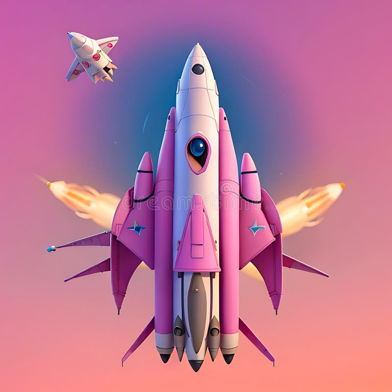 3d återgivningsfartyg med raketer på rosa bakgrund. generativ ai stock illustrationer