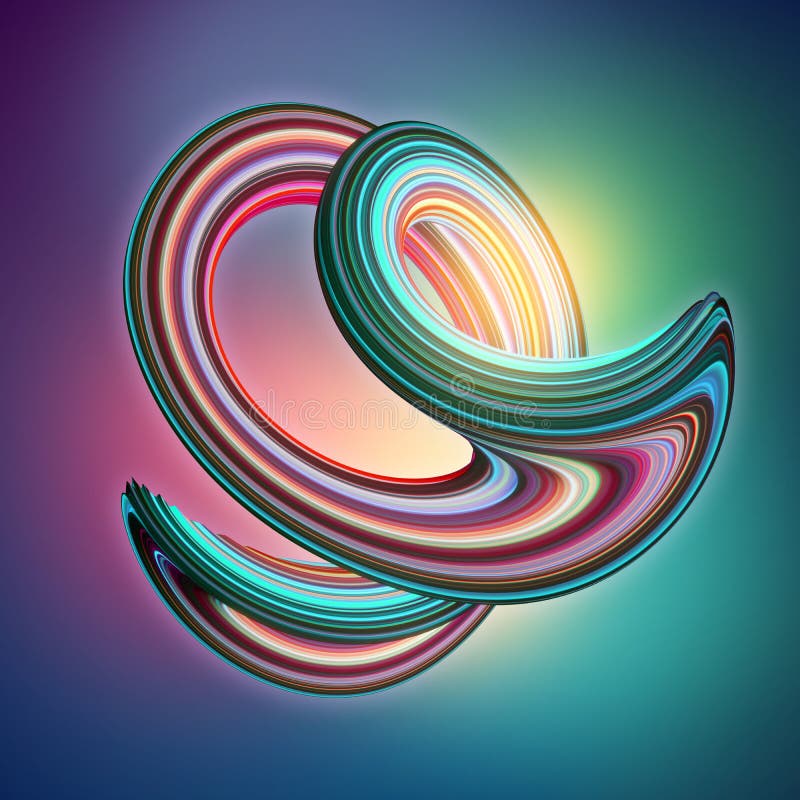 3d представляют, абстрактная предпосылка, современная изогнутая форма, деформация, петля небольшого затруднения, розовый зеленый иллюстрация штока