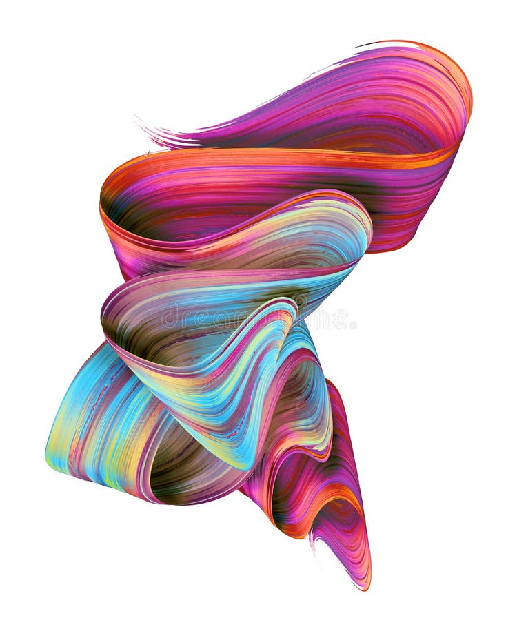 3d übertragen, abstrakter Bürstenanschlag, Neonabstrich, buntes gefaltetes Band, Farbenbeschaffenheit, der künstlerische Clipart lizenzfreies stockfoto