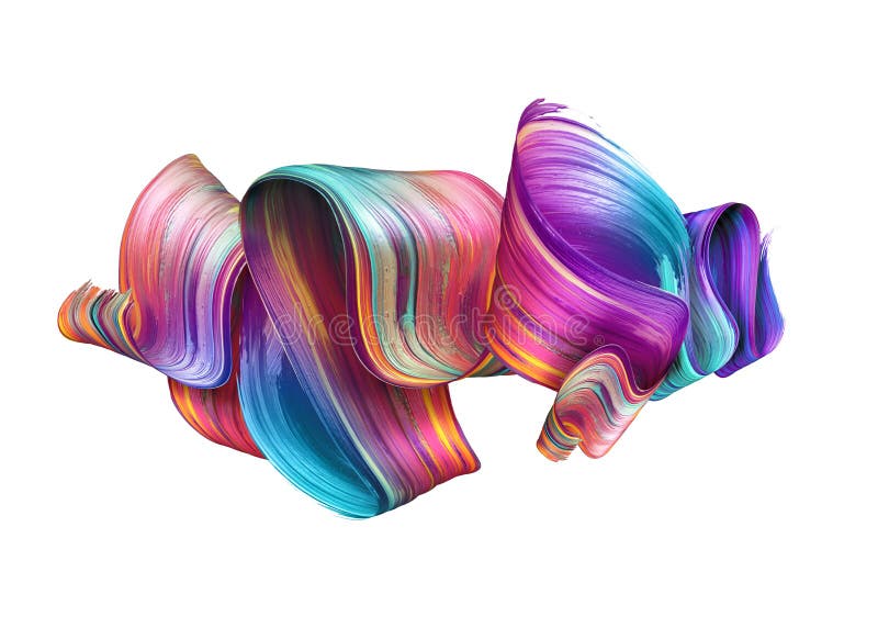 3d übertragen, abstrakter Bürstenanschlag, Neonabstrich, buntes gefaltetes Band, Farbenbeschaffenheit, der künstlerische Clipart