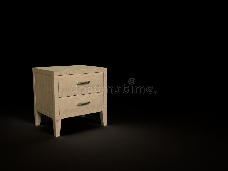 3d render model of Modern bedside wooden chest of drawers in black background. 3d render model of Modern bedside wooden chest of drawers in black background.