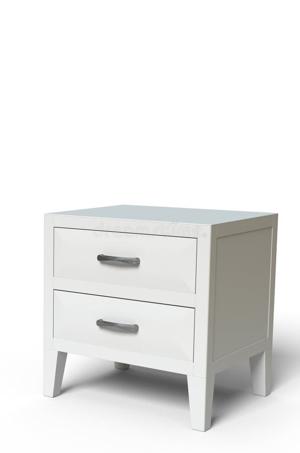 3d render model of Modern bedside metallic white chest of drawers in white background. 3d render model of Modern bedside metallic white chest of drawers in white background.