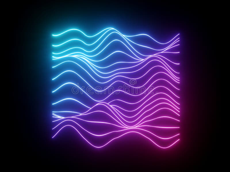 3d übertragen, rosa blaue gewellte Neonlinien, virtueller Entzerrer der elektronischen Musik, Schallwelle, UV-Licht abstrakter H lizenzfreie abbildung