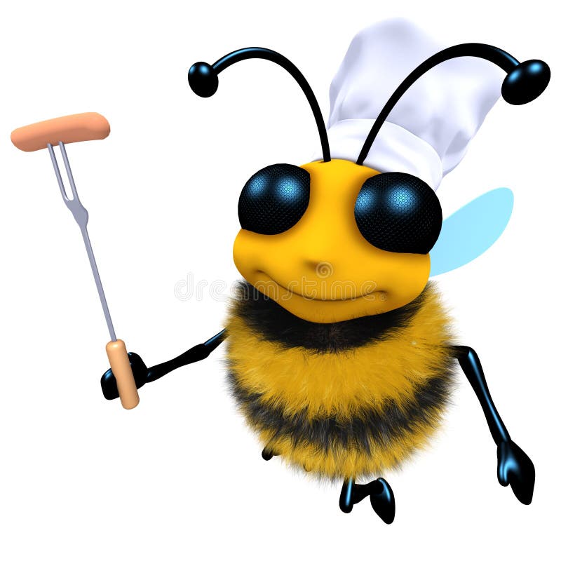 3d Śmiesznej kreskówki pszczoły miodowy charakter gotuje grilla ilustracji 3d Śmiesznej kreskówki pszczoły miodowy charakter gotuje grilla ilustracji