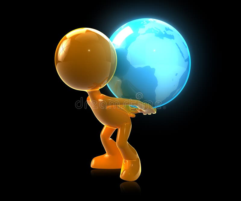 3d żółty mężczyzna niesie ziemię ilustracji 3d żółty mężczyzna niesie ziemię ilustracji