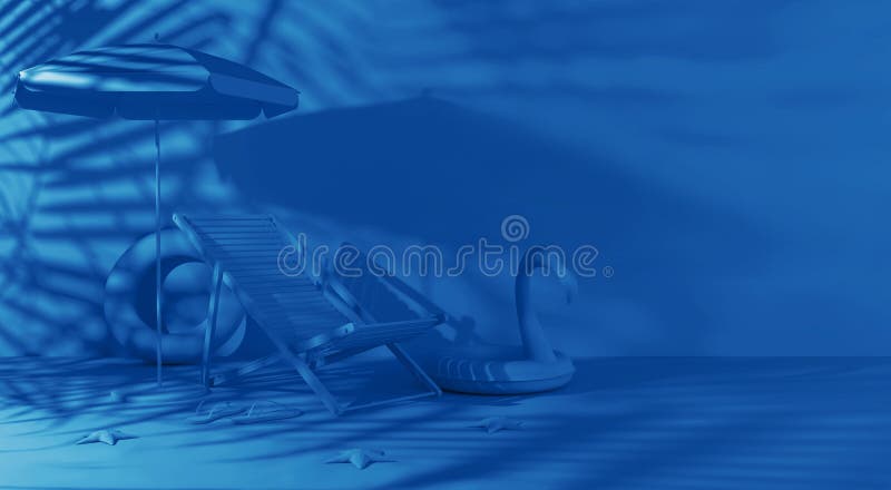 3d αποδεδειγμένο καλοκαιρινό φόντο σε τυπικά μπλε χρώματα Ένα σαλονί, ομπρέλα, παντόφλες, αστερόψαρο, φουσκωτό φλαμίνγκο απεικόνιση αποθεμάτων 3d αποδεδειγμένο καλοκαιρινό φόντο σε τυπικά μπλε χρώματα Ένα σαλονί, ομπρέλα, παντόφλες, αστερόψαρο, φουσκωτό φλαμίνγκο απεικόνιση αποθεμάτων