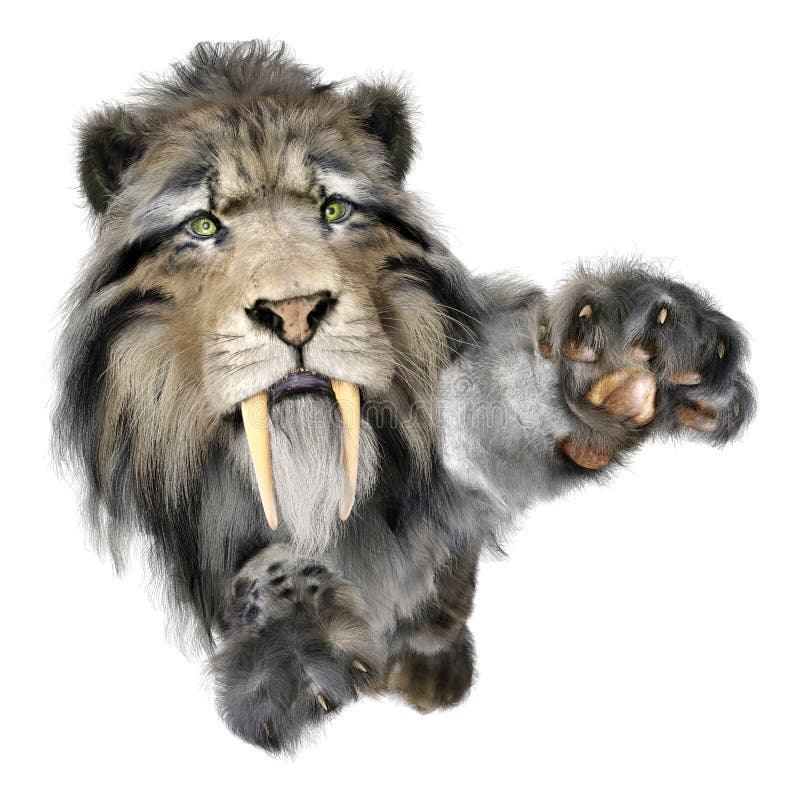 3d απόδοση τίγρης sabertooth σε λευκό διανυσματική απεικόνιση