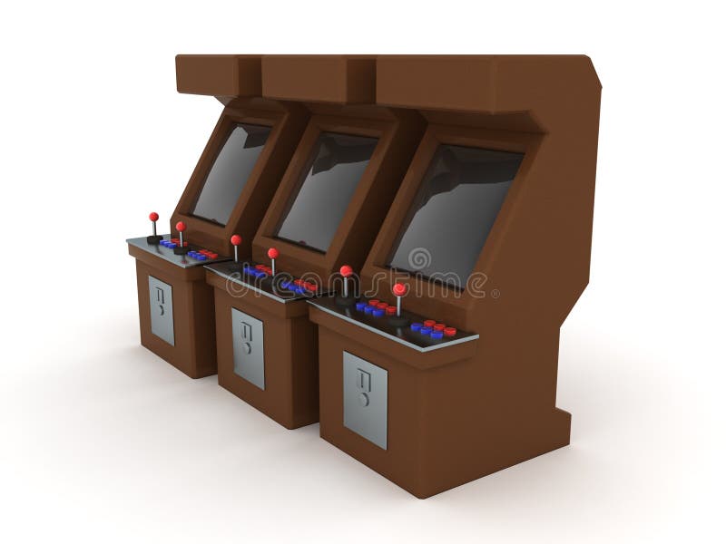 3d απόδοση του ερμαρίου τριών βιντεοπαιχνιδιών retro arcade ελεύθερη απεικόνιση δικαιώματος