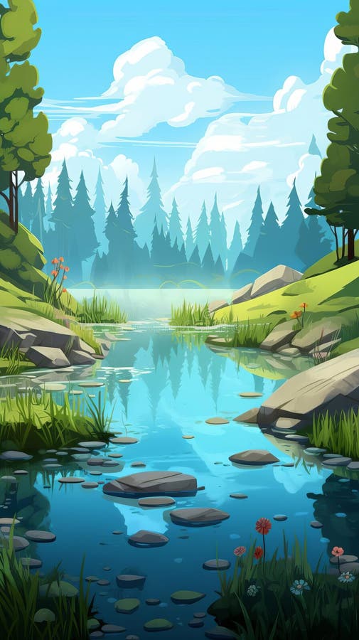 2d-анимация безмятежной сцены для пруда иллюстрация штока