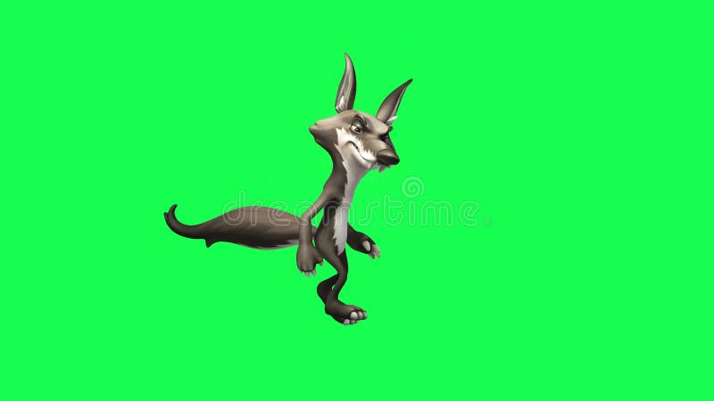 3d анимация волка-мультфильма, идущего по зелёному экрану и открывающего двери бесплатная иллюстрация