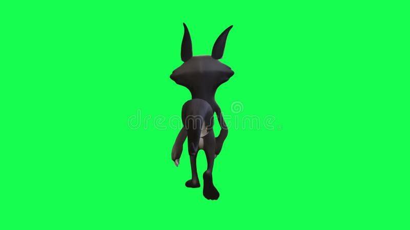 3d анимация волка-мультфильма, идущего сзади и на зеленом экране иллюстрация штока