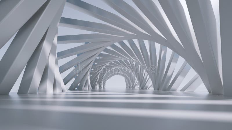 3d вывод абстрактного футуристического фона. белый спиральный туннель с дневным светом иллюстрация вектора