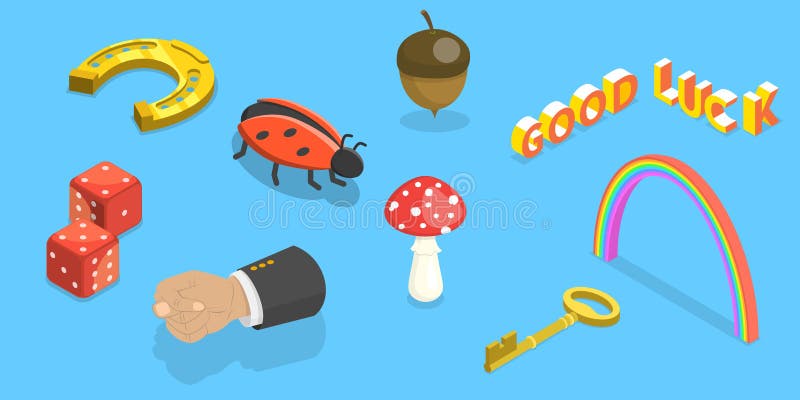 3d-изометрический векторный набор символов удачи иллюстрация вектора