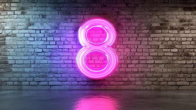 3d-иллюстрация neon number 8 на абстрактном фоне в стиле brick wall light retro иллюстрация вектора