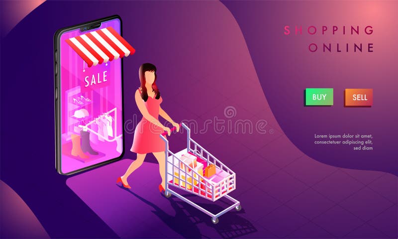 3d иллюстрация магазина женщины онлайн, smartphone с онлайн sho иллюстрация вектора 3d иллюстрация магазина женщины онлайн, smartphone с онлайн sho иллюстрация вектора