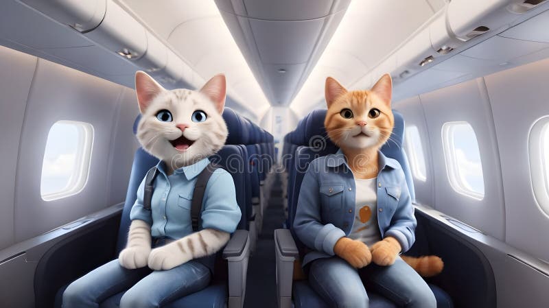 3d иллюстрация подготовки кошек к полету. 3d анимация демонстрирует кошек-мультипликаторов, которые с нетерпением ждут своего полета в самолете. сцена отражает их предвкушение и восторг от предстоящего путешествия. эта иллюстрация идеально подходит для контента, связанного с путешествиями приключений и анимации и может быть использована в повествовании связанных с путешествиями графики или учебных материалов о путешествиях. она изображает волнение ожидания и