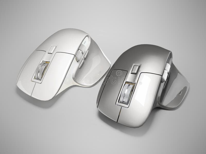 3d иллюстрация профессиональных двух современных компьютерных мышей для работы на сером фоне с тенью иллюстрация вектора