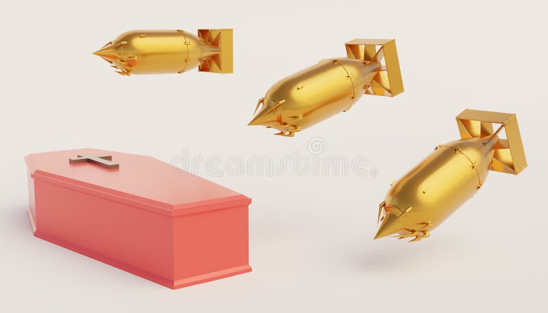 3d иллюстрация ядерной бомбы и гроба бесплатная иллюстрация