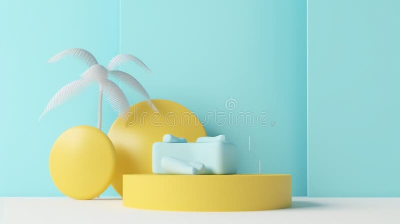 3d концепция лета на подиуме с помощью пальмового дерева иллюстрация штока