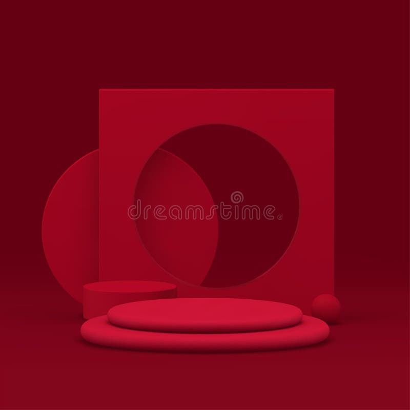 3d красный цилиндр пьедестал подиум с отверстием рамы на стене реалистичный вектор иллюстрация иллюстрация штока