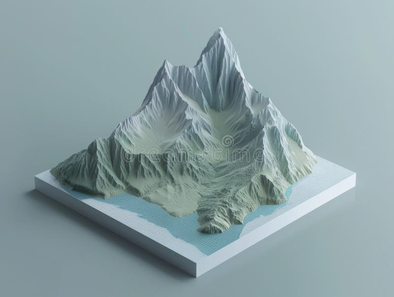 3d модель горного хребта на квадратной основе с геологическими особенностями и рельефом в стиле минимализма иллюстрация штока