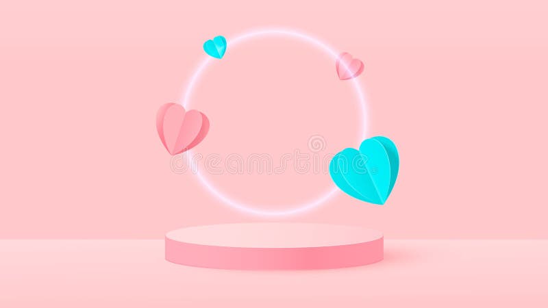 3d-образная рожица розовой любви валентиновая пастельная стадия фон или текстура. яркий пастельный подиум или пьедестал. вектор бесплатная иллюстрация