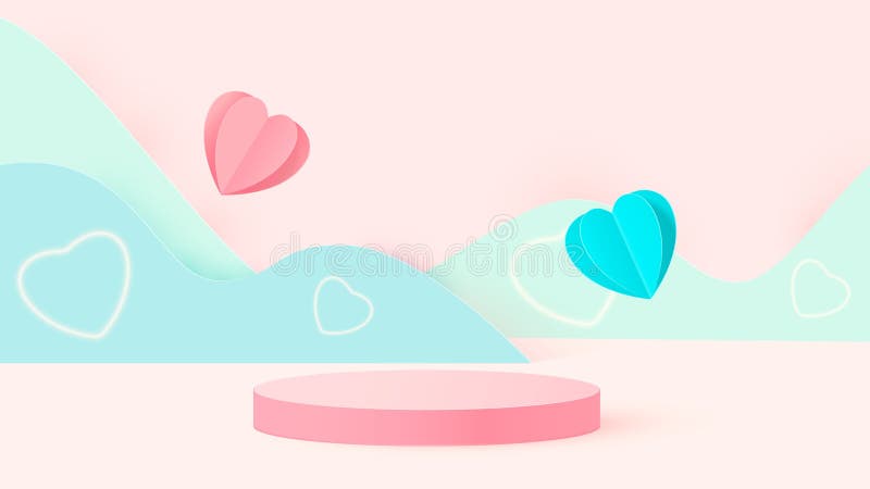 3d-образная рожица розовой любви валентиновая пастельная стадия фон или текстура. яркий пастельный подиум или пьедестал. вектор иллюстрация вектора