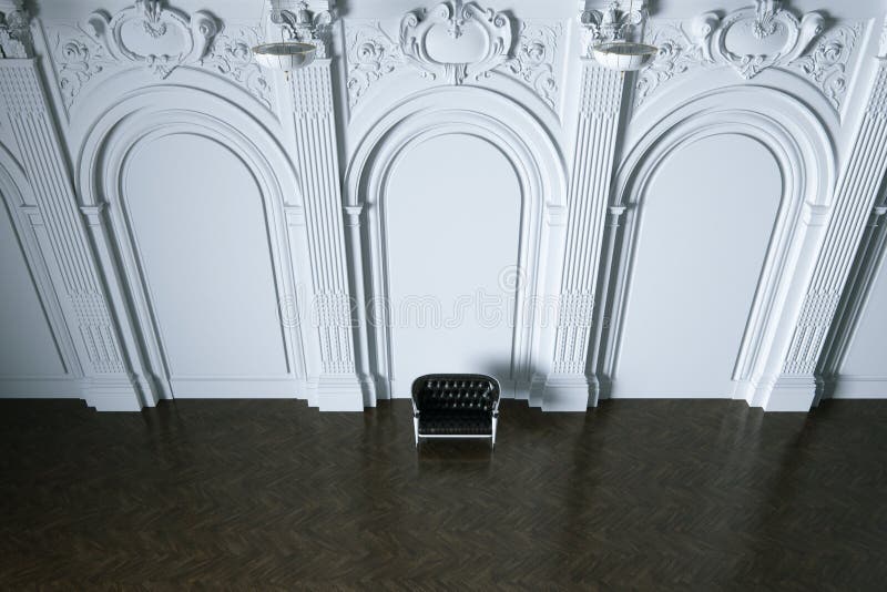 3d представляют винтажную софу в классическом белом внутреннем взгляд сверху иллюстрация вектора