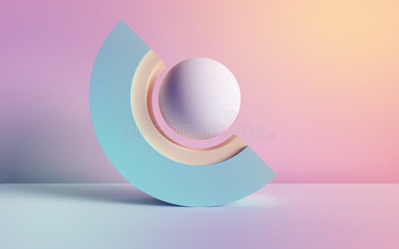 3d представляют, абстрактная предпосылка, пастельные неоновые примитивные геометрические формы, шарик, свод, простой модель-макет иллюстрация штока